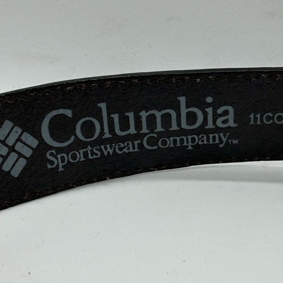 Mens Columbia Dark Brown Leather Belt Silver Fish Embellishments Size 36 - Picture 7 of 10